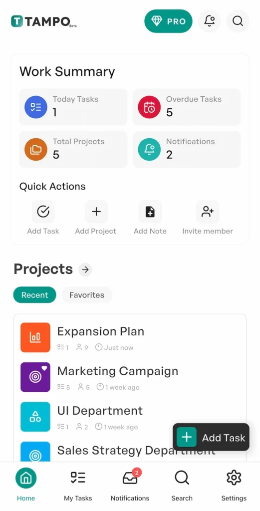 tampo team and task management app